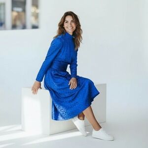 Vintage Adrianna Papell Dress Womens 6 Silk Jacquard High Neck Long Sleeve 80s